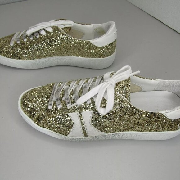 NEW KOIO Fabro Stardust Low Top Sneakers Shoes Gold Glitter Leather Size 7 - Picture 4 of 10